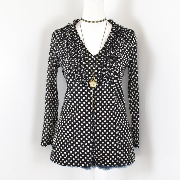 VTG 00s Y2K INC International Concepts Black & White Polka Dot 3/4 Sleeve Blouse - Picture 4 of 9